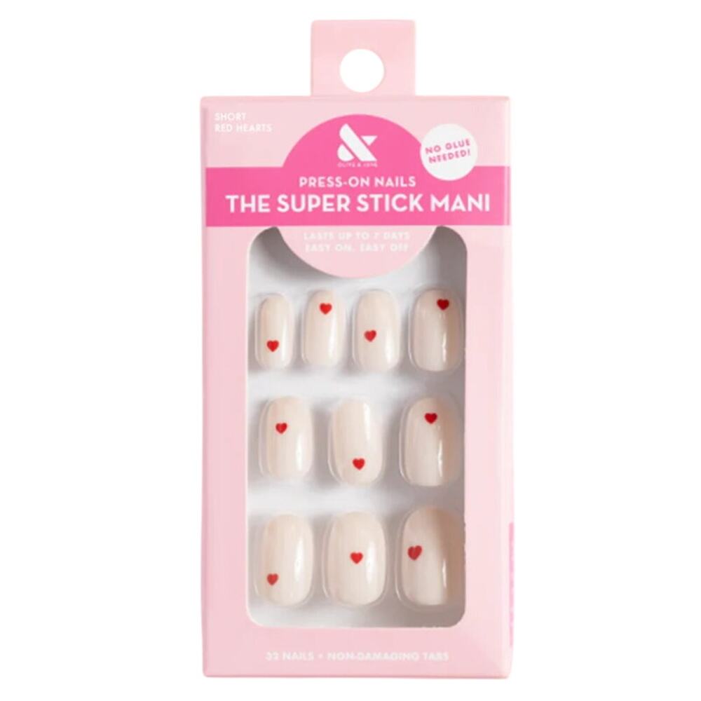 Olive and June Press-on Nails-Red Hearts-Oval-Short-No Glue Needed-New!